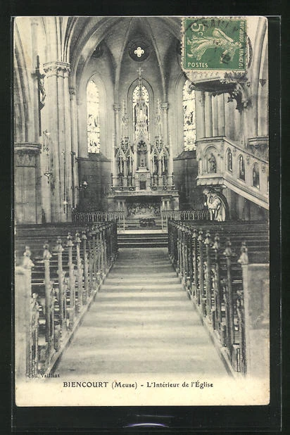 CPA Biencourt, L´Intérieur de l´Église 1918