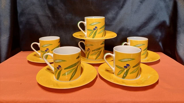 5 Tasses à Expresso Guy Degrenne – Bleu, Blanc, Jaune – De Dietrich – Occasion