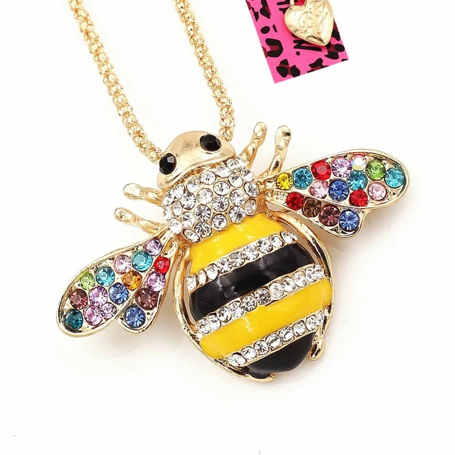Betsey Johnson Enamel Crystal Bee Honeybee Pendant Chain Necklace/Brooch Pin