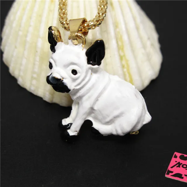New White Enamel Cute Pitbull Dog Crystal Pendant Holiday gifts China Necklace