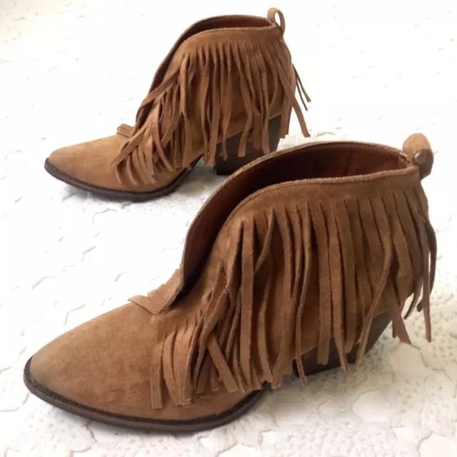 Matisse Ankle Boots Lambert Tan Faux Leather Fringe Slip On  Coconuts 9 Women