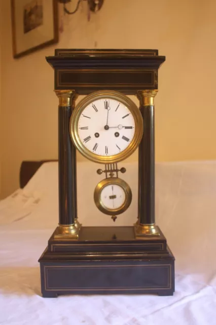 STUNNING ANTIQUE FRENCH PORTICO CLOCK c1850 BELL STRIKE, GOOD WORKING ORDER