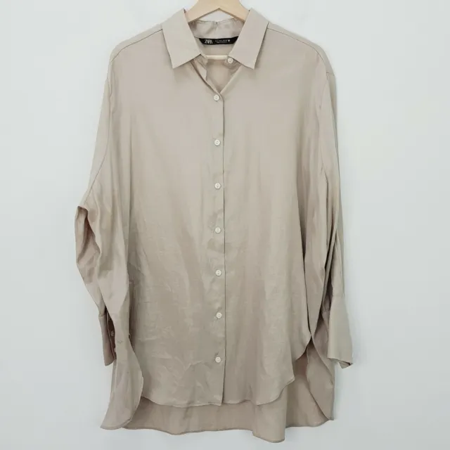 ZARA Womens Size L or 14 Beige Long Sleeve Shirt Top