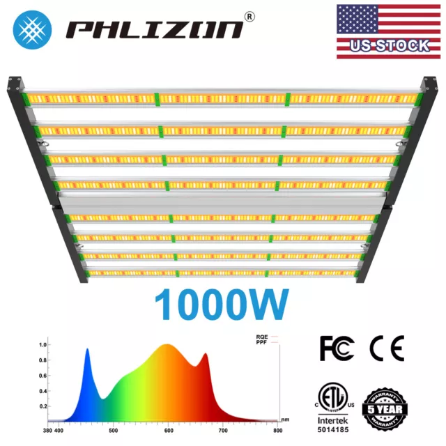 Phlizon 1000W LED Grow Light Bar Full Spectrum Indoor Plant Light 6.5x6.5ft tent