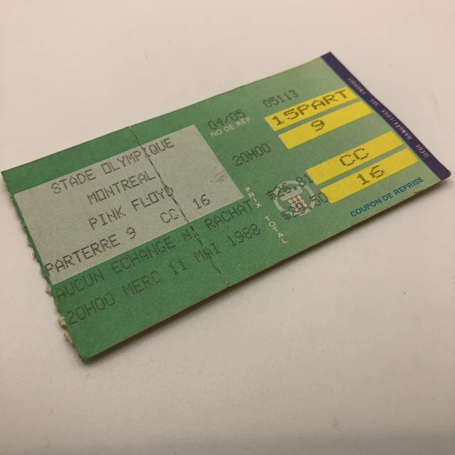 PINK FLOYD OLYMPIC Stadium Montreal Rock Band Concert Tour Ticket May 11 1988 15.49 PicClick