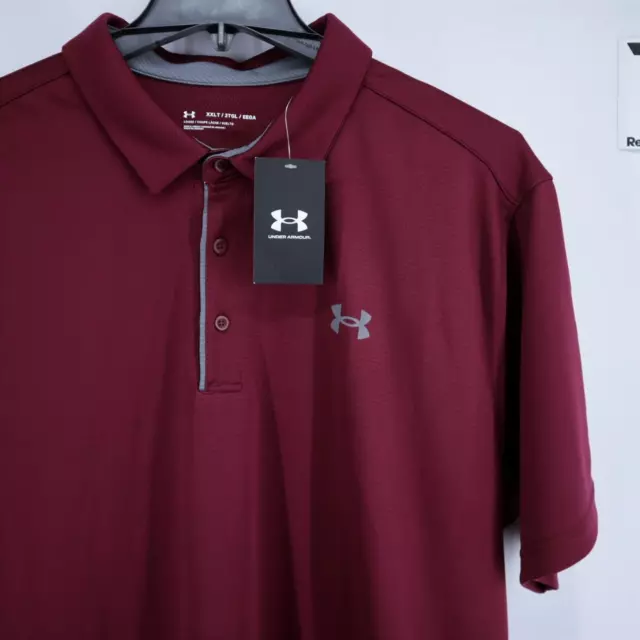 NWT Mens UA Under Armour Golf Loose Fit Tech Polo Shirt Dark Burgundy Casual