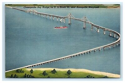 POSTCARD Chesapeake Bay Bridge on US 50 Near Annapolis Maryland Boat Ship