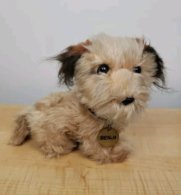 VINTAGE DAKIN BENJI Dog Plush Tan Brown Scruffy Stuffed Collar Tag