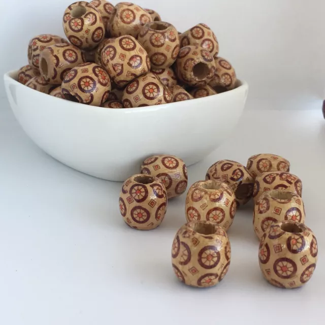 25X Wholesale Lot Tribal Pattern Wood Beads 18x17mm Wooden Pony Dreadlock  Bead