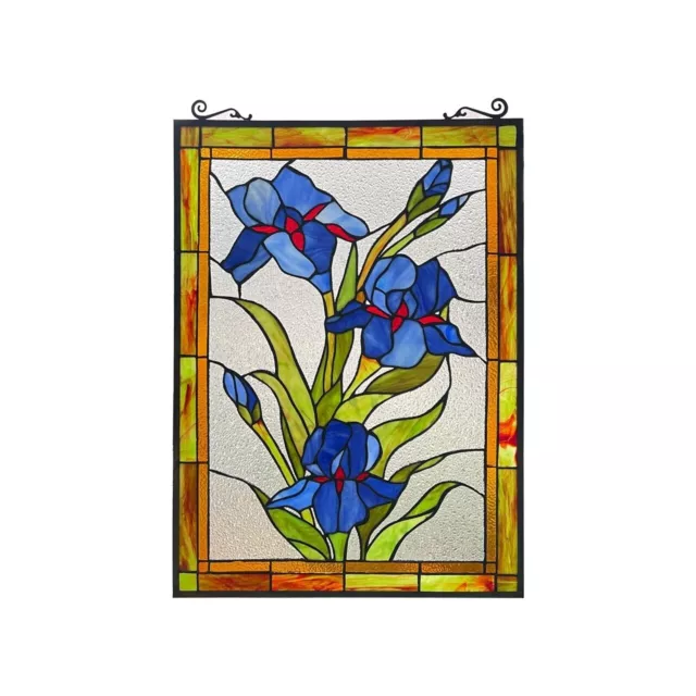 Blue Floral Flower Design Tiffany Style Stained Glass Window Panel Suncatcher
