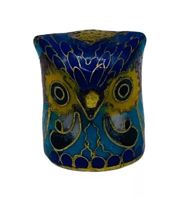 Owl Thimble Vintage Blue Enamel Cloisonne Wildlife Animal Bird