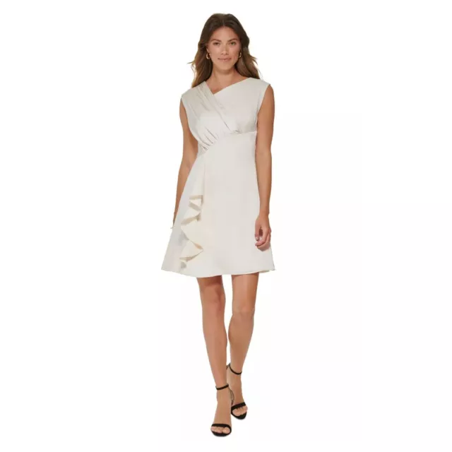 DKNY Women's Asymmetrical Pleated-Bodice Dress Buttercream 14