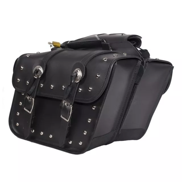 14" W MOTORCYCLE PVC STUDDED SADDLEBAGS w/ CONCHO FOR HARLEY DAVISON  - DDA13