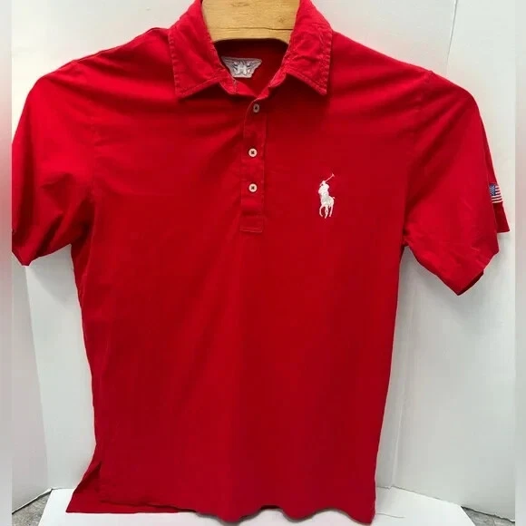 Polo Golf Ralph Lauren Vintage Lisle Red SS Polo Medium Flag Large Polo Rider