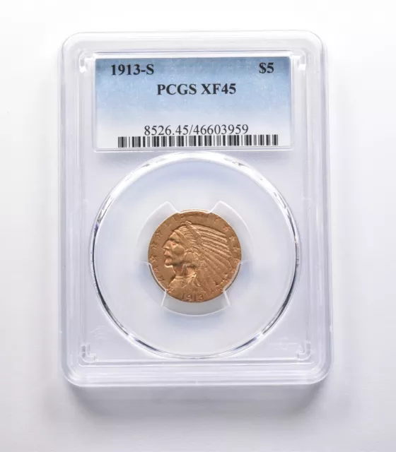 XF45 1913-S $5 Indian Head Gold Half Eagle PCGS *1997