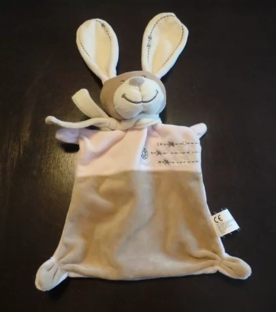 S6P / doudou lapin plat rose marron croix écharpe NICOTOY