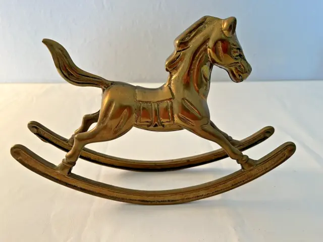 Vintage Solid Brass Rocking Horse - Antique Gold Lustre