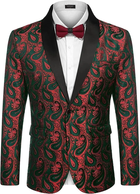COOFANDY Mens Floral Tuxedo Jacket Paisley Shawl Lapel Suit Blazer Jacket for Di