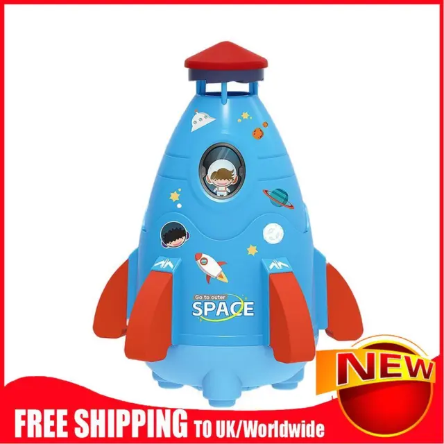 Space Rocket Sprinklers Rotating Water Powered Launcher Summer Fun Toys (Blue)