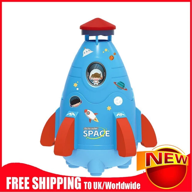 Space Rocket Sprinklers Rotating Water Powered Launcher Summer Fun Toys (Blue)