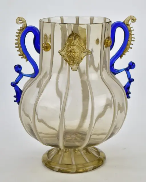 Museum Quality Salviati & Co. Blown Glass Vase with Applied Faces 19th Century