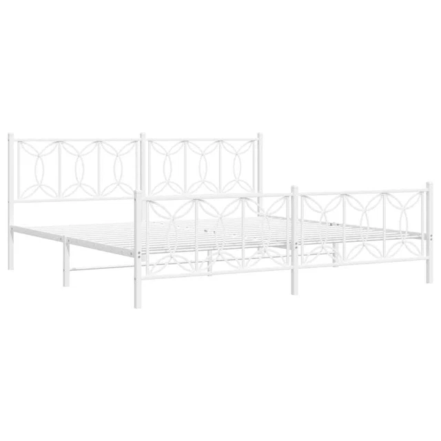 METAL BED FRAME with Headboard and Footboard Base White 193x203 cm