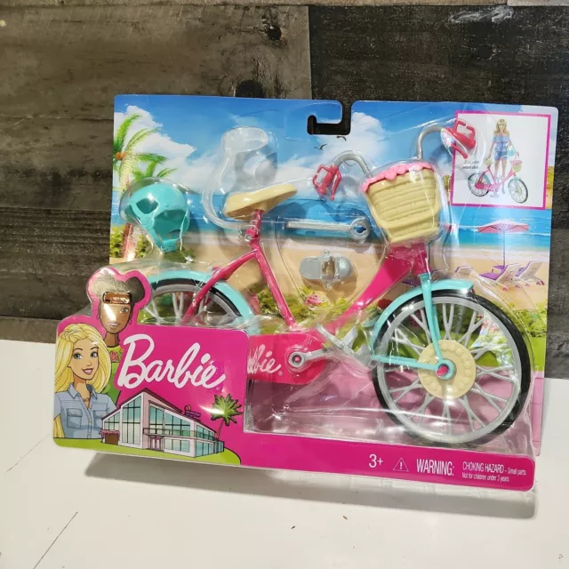 Barbie Bicycle Pink Bike w/ Helmet Kids Toy Baby Blue Trim 2018 Doll Accessory