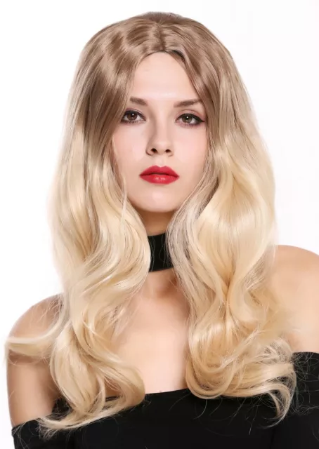 Peluca de Mujer Diva Largo Ondulado Raya en Medio Ombre Mix Braun Rubia 60 CM