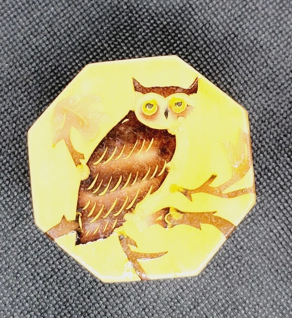 Vtg Decorative Wooden Box Owl Octagon Small Trinket Wood