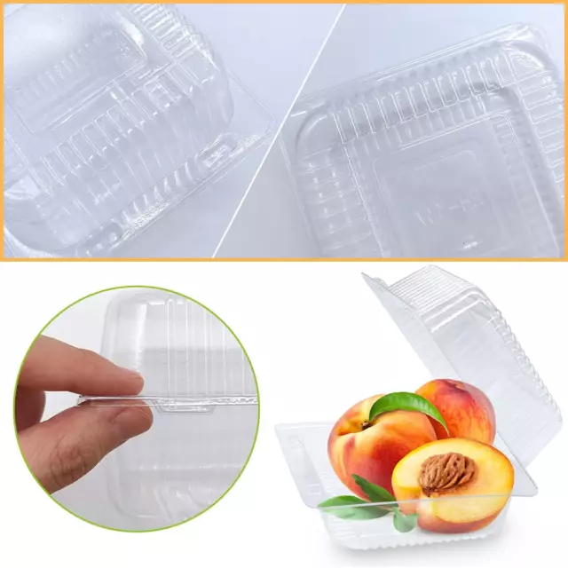 100 Pack Clear Plastic Take Out Container,Square Hinged Food Container,Dessert C 3