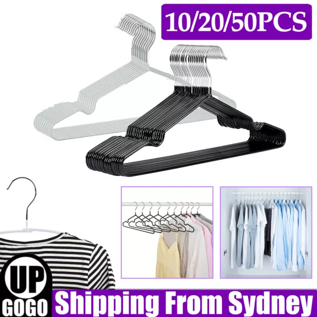 Up 50pcs Metal Clothes Hangers Non Anti Slip Rubber Coated Wire Suit Coat Hanger