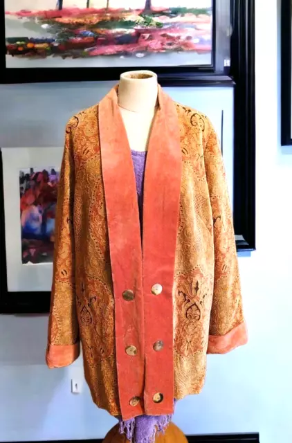 Vintage Brocade and Velvet Tapestry Coat Jacket Size Medium Boho Bohemian
