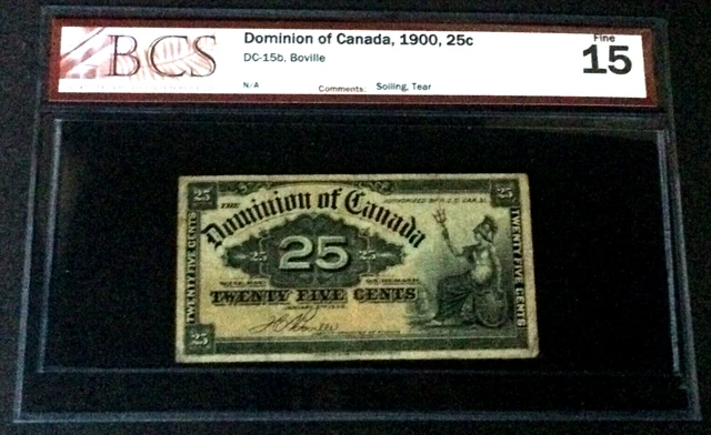 1900 Dominion Of Canada 25 Cents Banknote Graded Bcs F-15 (Boville)