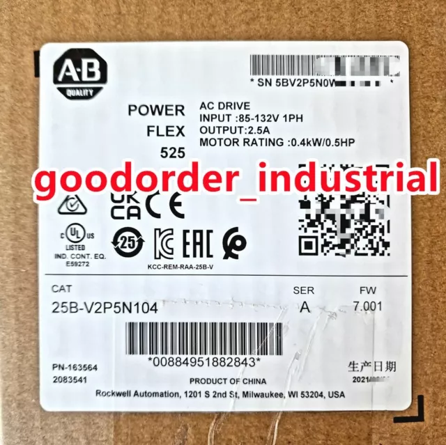 New Factory Sealed AB 25B-V2P5N104 SER A PowerFlex 525 AC Drive 0.4kW/0.5HP