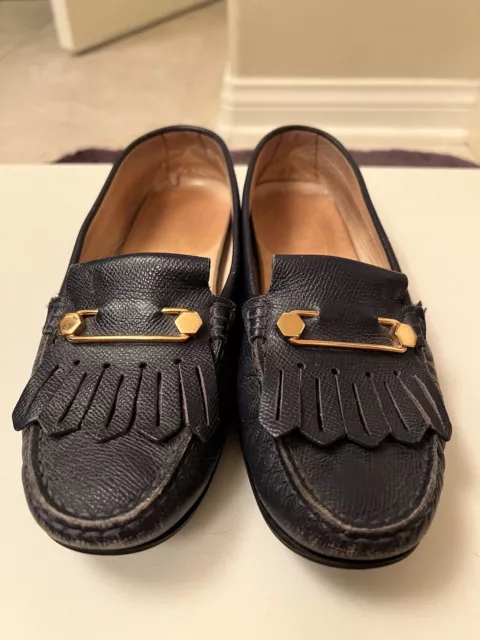 Tods Womens Gommino Loafer Flat Shoes Navy Leather 37