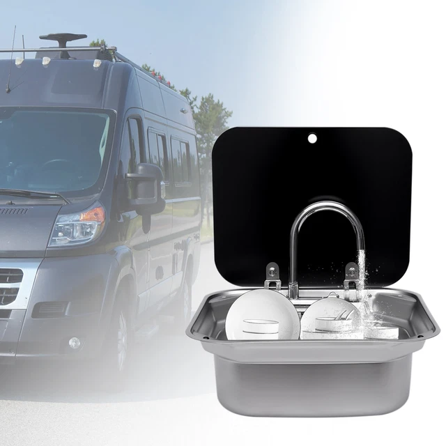 RV Handwaschbecken Caravan Camper Boot Küchenspüle mit Flip Deckel&Wasserhahn
