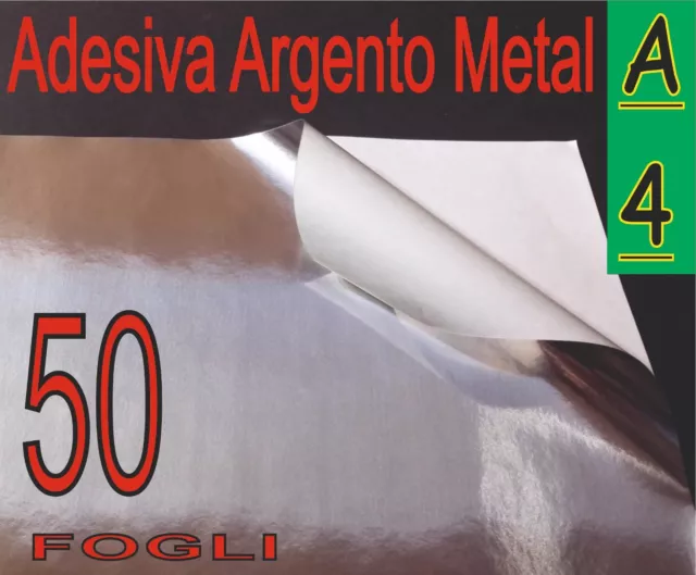 50 Fogli Carta Argento Adesiva Metallizzata Lucida  A4 X Stampa Laser Silhouette