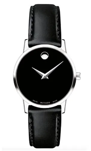 NEW MOVADO Women's 0607317 Black Leather Black Dial Museum Watch MSRP $495