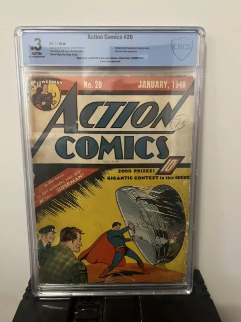 Action Comics 20 Golden Age Superman 1940 CBCS .3 PR Brittle CGC