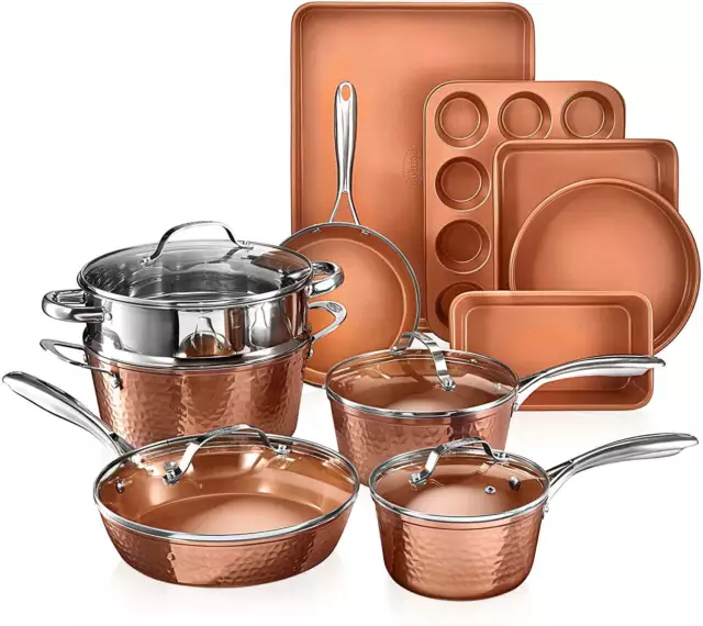 Gotham Steel Hammered Copper 15 Piece Nonstick Cookware and Bakeware Set