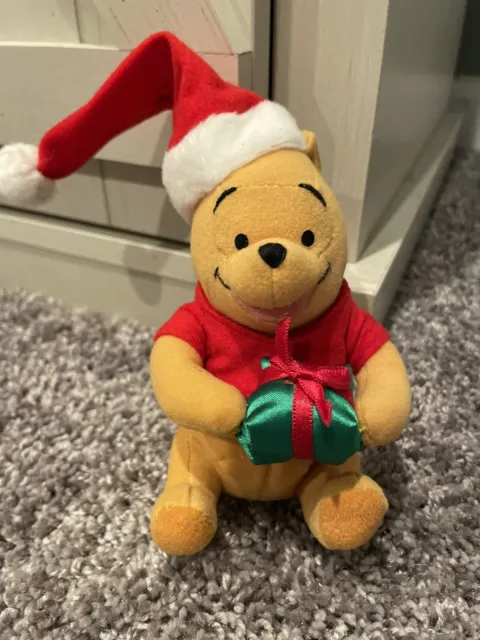 Disney Winnie The Pooh Holiday Mini Bean Bag Plush with Santa Hat & Gift
