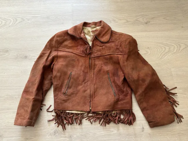 Vtg Roy Rogers King of the Cowboys Brown Suede Leather Jacket Boys Youth Trigger