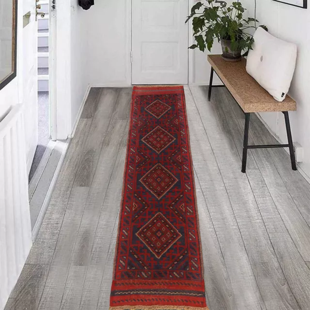 Handmade Afghan Tribal rectangular Runner Wool Hallway Rug 237 x 62 cm -B20301