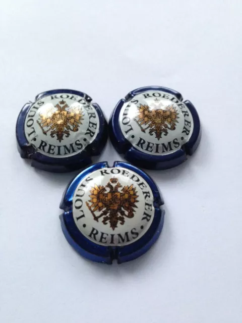 3CAPSULES DE CHAMPAGNE ROEDERER No91,92 ET No92a CONTOUR BLEU MÉTALLISÉ OR JAUNE