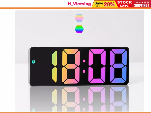 Colorful Digital Electronic Mirror Alarm Clock LED Night Light Bedside Wall