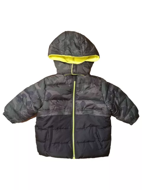 iXtreme Infant Boys Green & Black Camo Puffer Jacket Hoodie Coat 24 Months