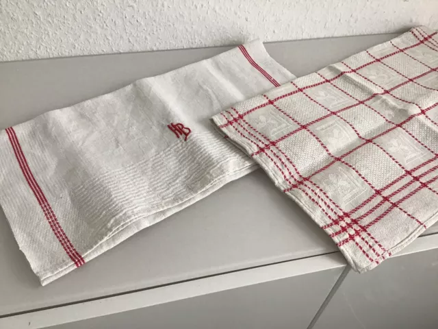 Vintage Küchenhandtuch Leinen Damast Geschirr Handtuch Muster 1930-1940 er Jahre