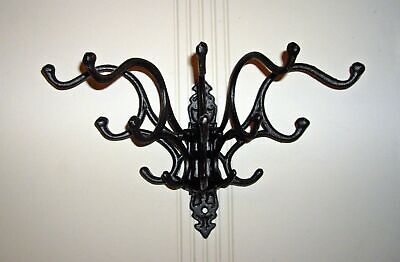 Victorian Style Black Cast Iron Wall Mount Swivel Rack ~ 15 Useable Hooks