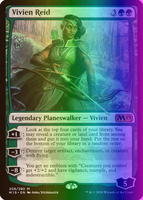 Vivien Reid 1x FOIL M19 MTG Core Set 2019 Mythic MINT green planeswalker Vivien Reid 1x FOIL M19 MTG Core Set 2019 Mythic MINT green planeswalker
