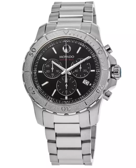 New Movado Series 800 Black Chronograph Steel Men's Watch 2600110